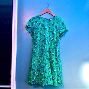 H&M green dress with blue flowers